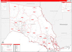 St. TammanyParish (County), LA Wall Map Zip Code Red Line Style 2023